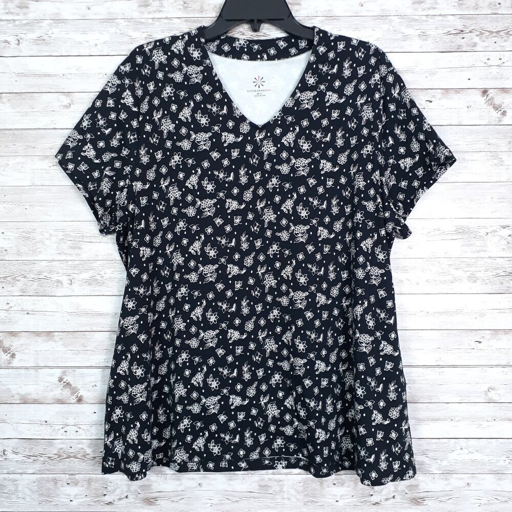 Isaac Mizrahi Womens Short Sleeve Tee XL V-Neck Pima Cotton Black NWOT 226A